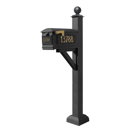 QUALARC Mailbox, (3 Cast Plates) Square Collar & Large Ball Finial, (Black) WPD-SC2-S4-LM-3P-BLK